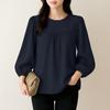 ZANZEA Dame Casual Rund Hals Løs 3/4 Erme Ensfarget Bluse