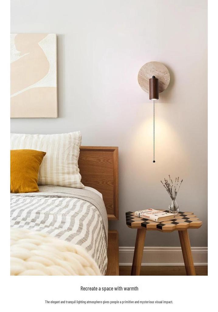 French Travertine Wabi-Sabi Wall Lamp – Retro American Style Bedside Reading Fixture