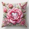 Love Heart Pink Rose Pattern Home Decor Pillowcase Living Room Sofa Polyester Cushion Cover with Zipper