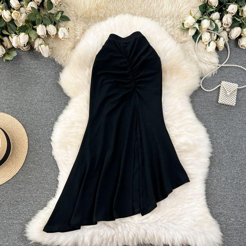 

Spring/Summer Stylish Ruched Asymmetrical Sheath Skirt Black All yards