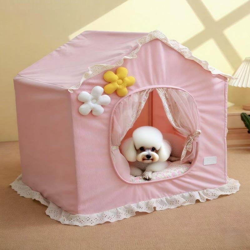 Ins Nordic Style Lace Pet Tent Semi-closed Cat Nest Tent Removable and Washable Comfortable Skin-friendly Cat House Villa