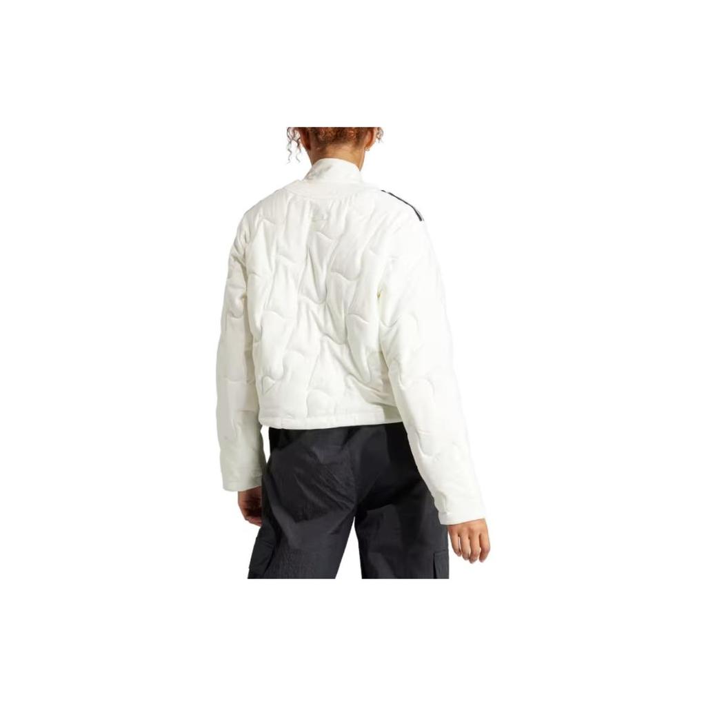 Adidas Nuganic Crop Light Insulation Jacket Solid Color Zip V-Neck Long Sleeve Jacket Women Jacket White IS1260