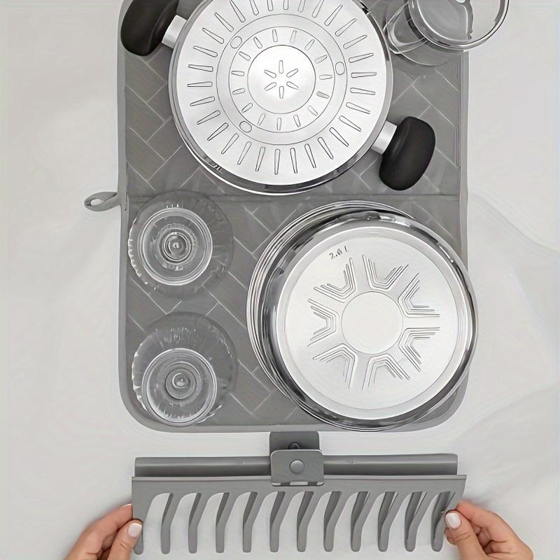 1PC Dish Drying Mats For Kitchen Countertops With Plastic Dish Rack Super Absorbent And Quick Dry Cutlery Rack And Extra Drying Mat