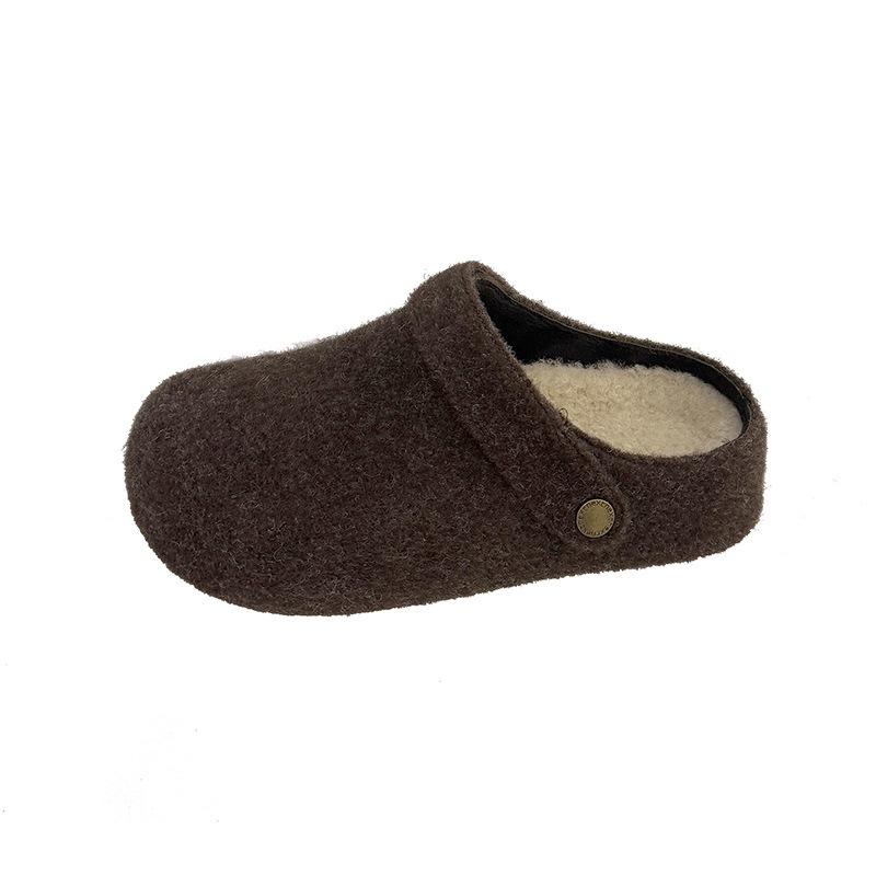Winter thick-soled inner heightening bag head half slippers, wearing new retro velvet slippers, two Birkenstocks