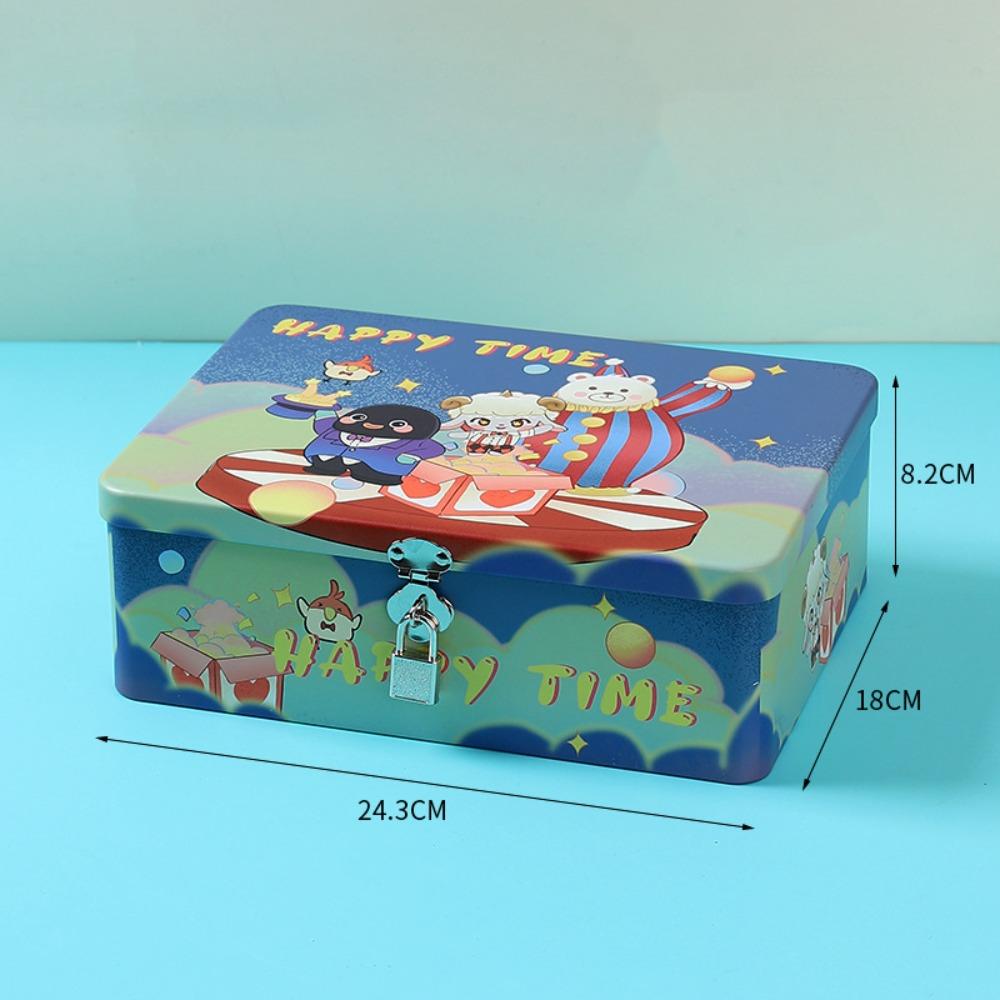 Vintage Tinplate Box Cartoon Print Empty Box High Quality Desktop Storage Case Household