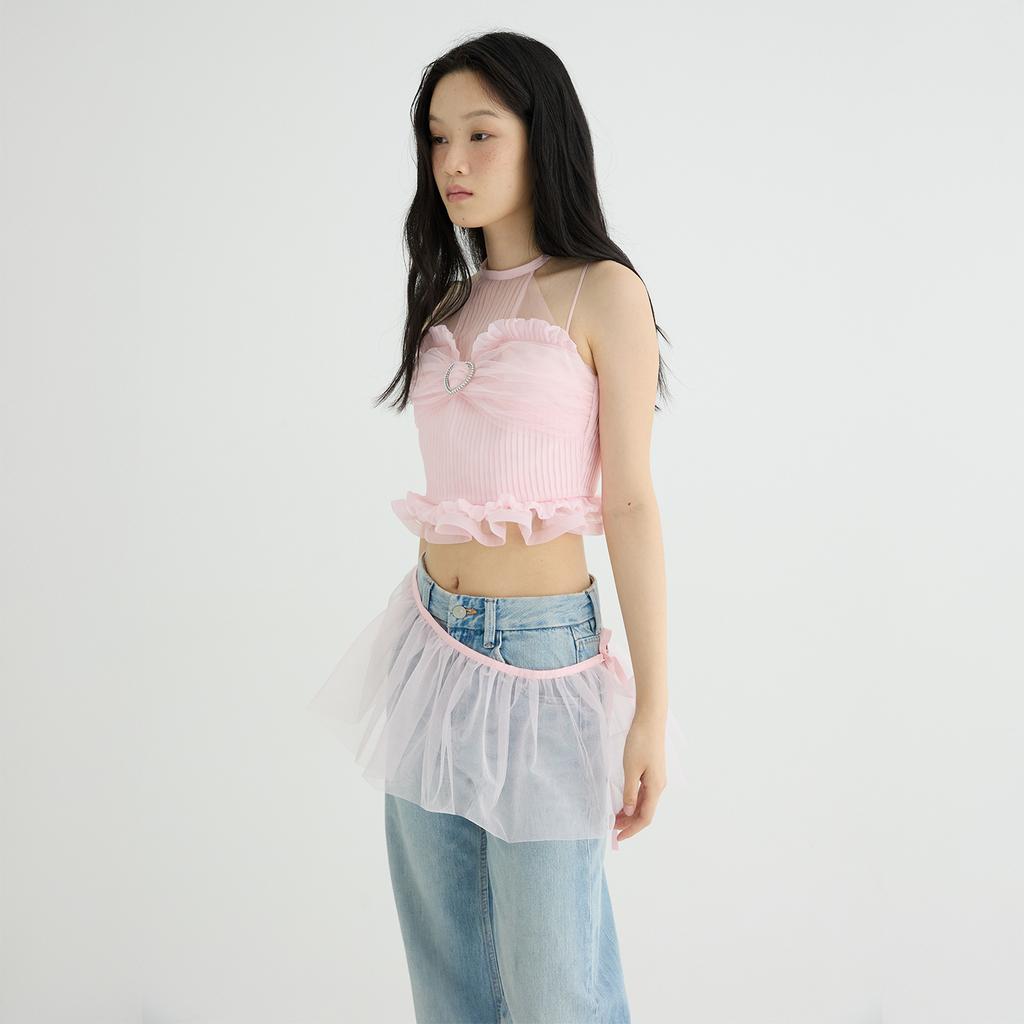 Leobyui Mesh Wrap Skirt Pink