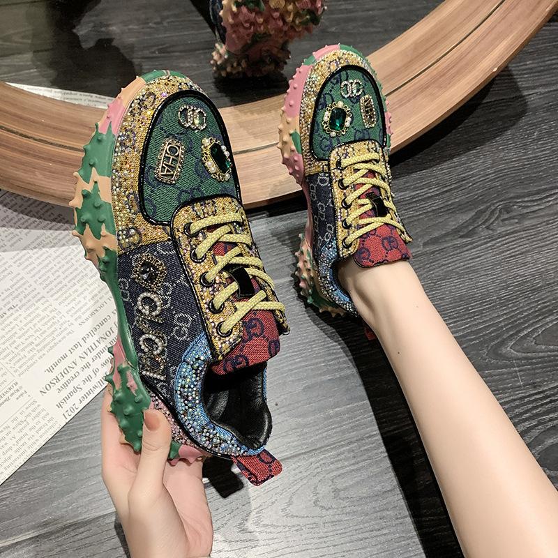 Spring Autumn New Explosive Rhinestones Shoes Women's Trendy Diamond-studded Vulcanized Leisure Shoes Thick Sole Female Sneakers