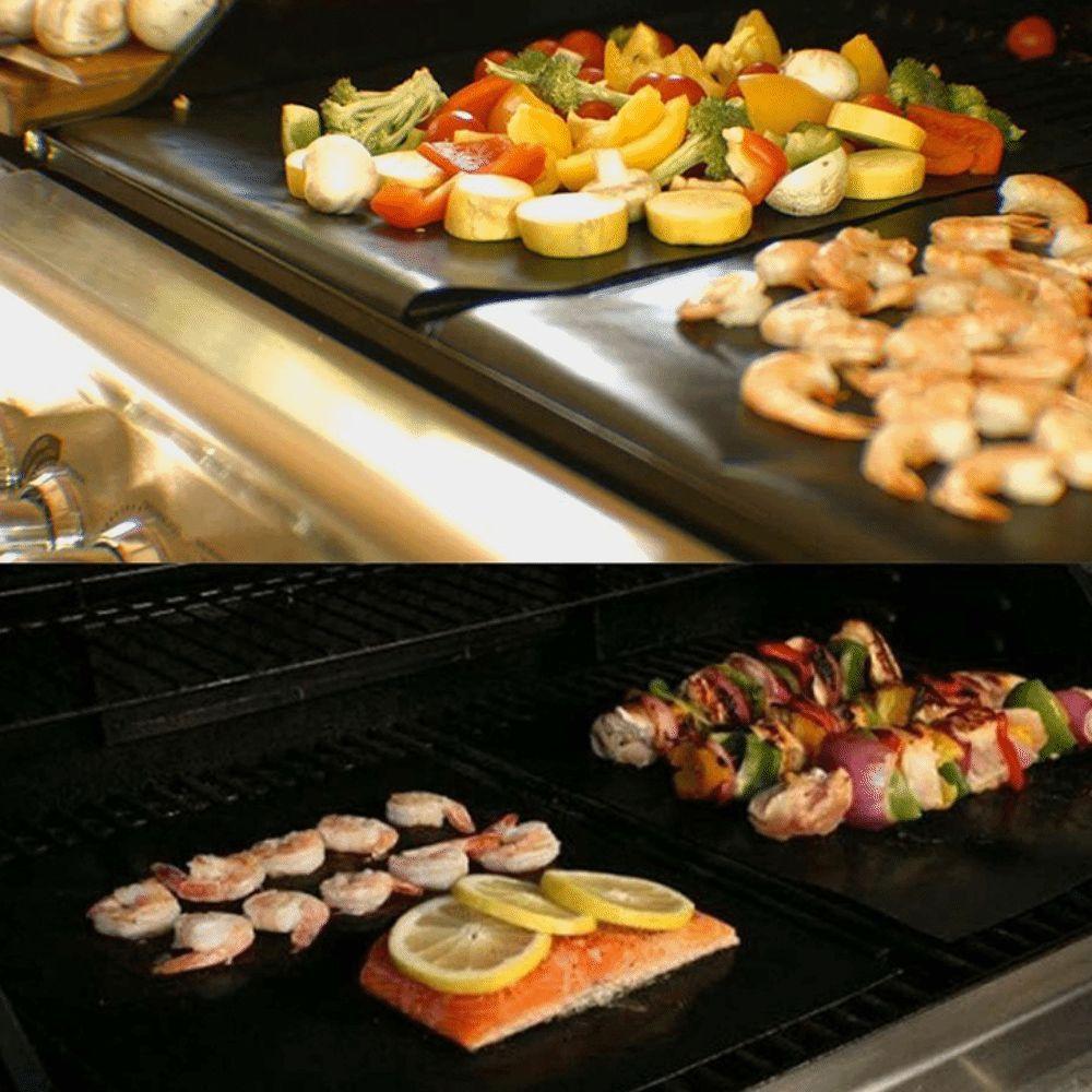 2 PCS Black BBQ Grill Mat Heat Resistant Grilling Cooking Sheet  Gas Grill Charcoal Grill