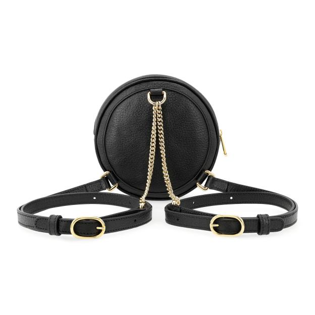Gucci Ophidia Black Leather Round Backpack, Web Stripe Chain Detail, Women's Mini Crossbody Bag for Daily Shopping Travel598661-DJ2DG-1060
