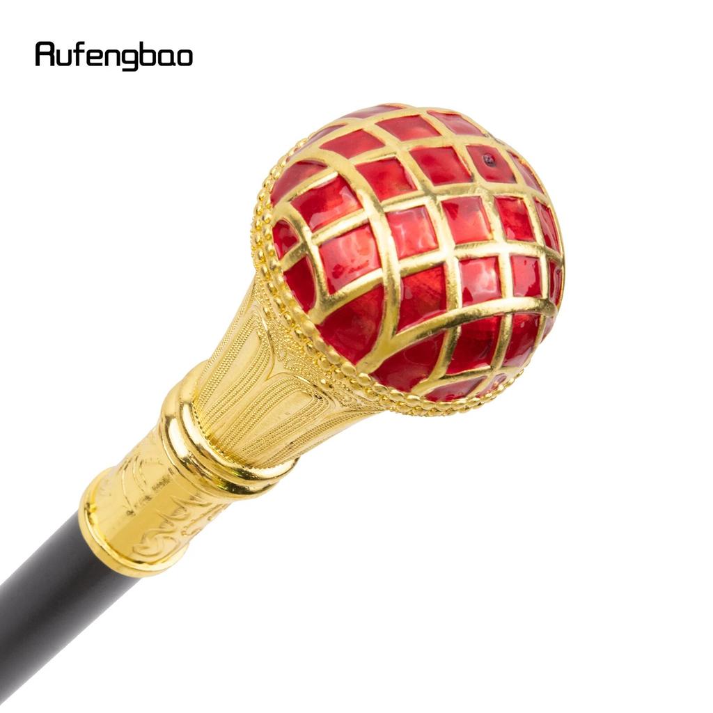 Red Ball Type Golden Walking Cane Fashion Decorative Walking Stick Gentleman Elegant Cosplay Cane Knob Crosier 93cm