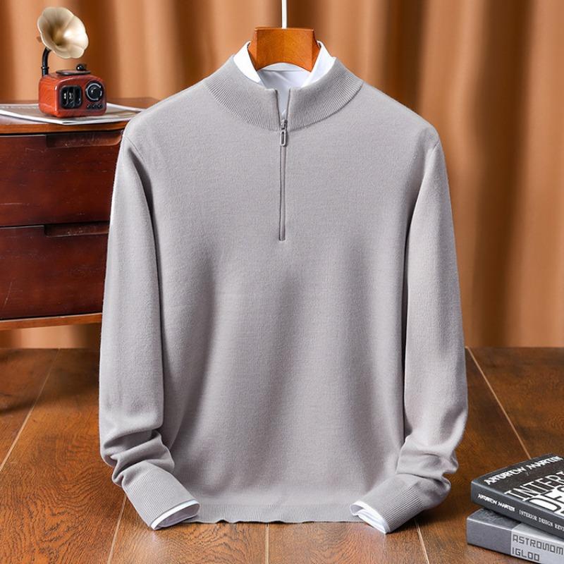 Men Half High Collar Zipper Warm Knitted Pullover Sweater