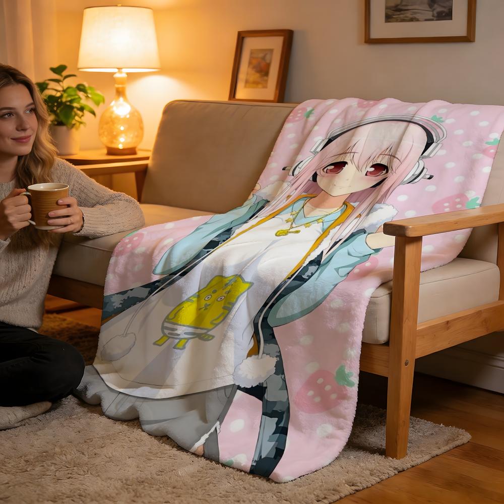 

Cute Sexy Anime Characters SUPER SONICO Throw High-Density Short Plush Blanket Soft For Sofa Air-Con Room. 75cmx90cm