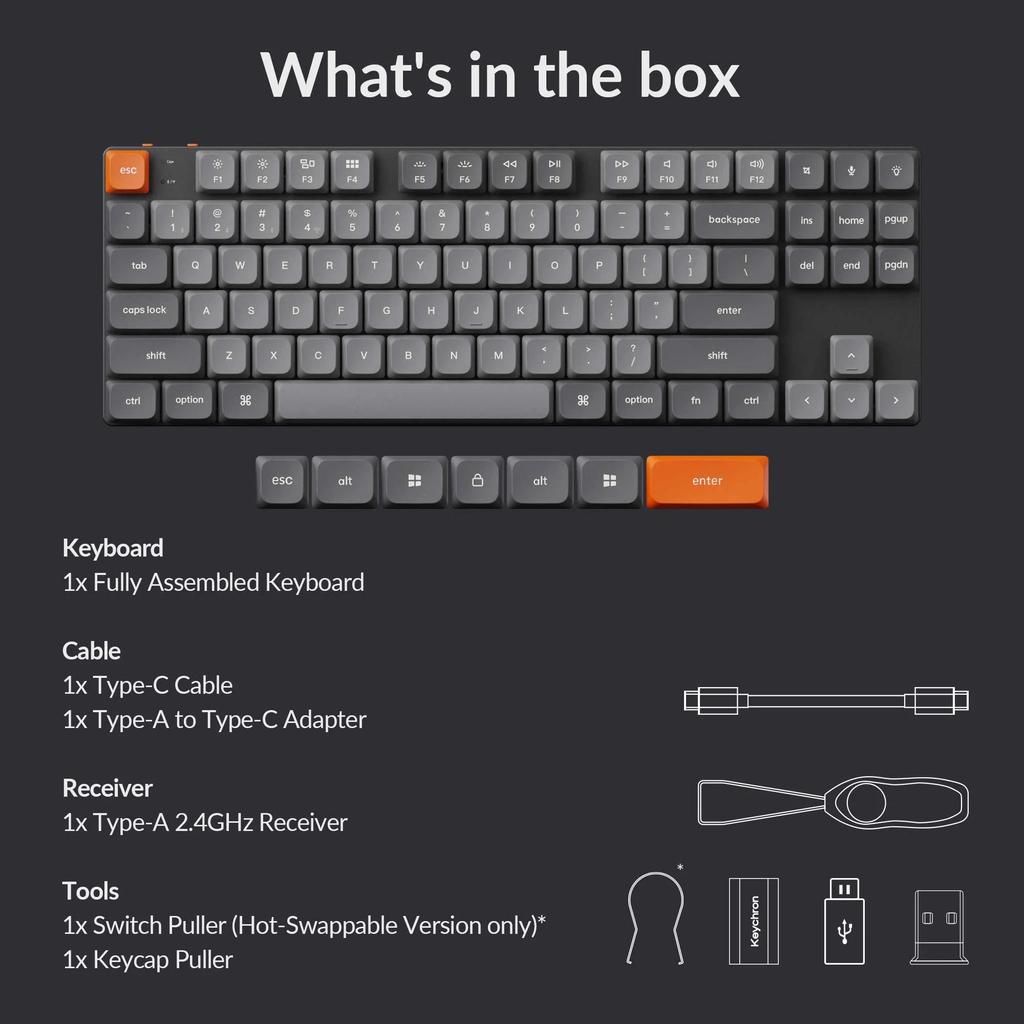 Keychron - K1 Max QMK/VIA Wireless Custom Mechanical Keyboard - Low Profile Wireless Mechanical Keyboard White Gateron Brown