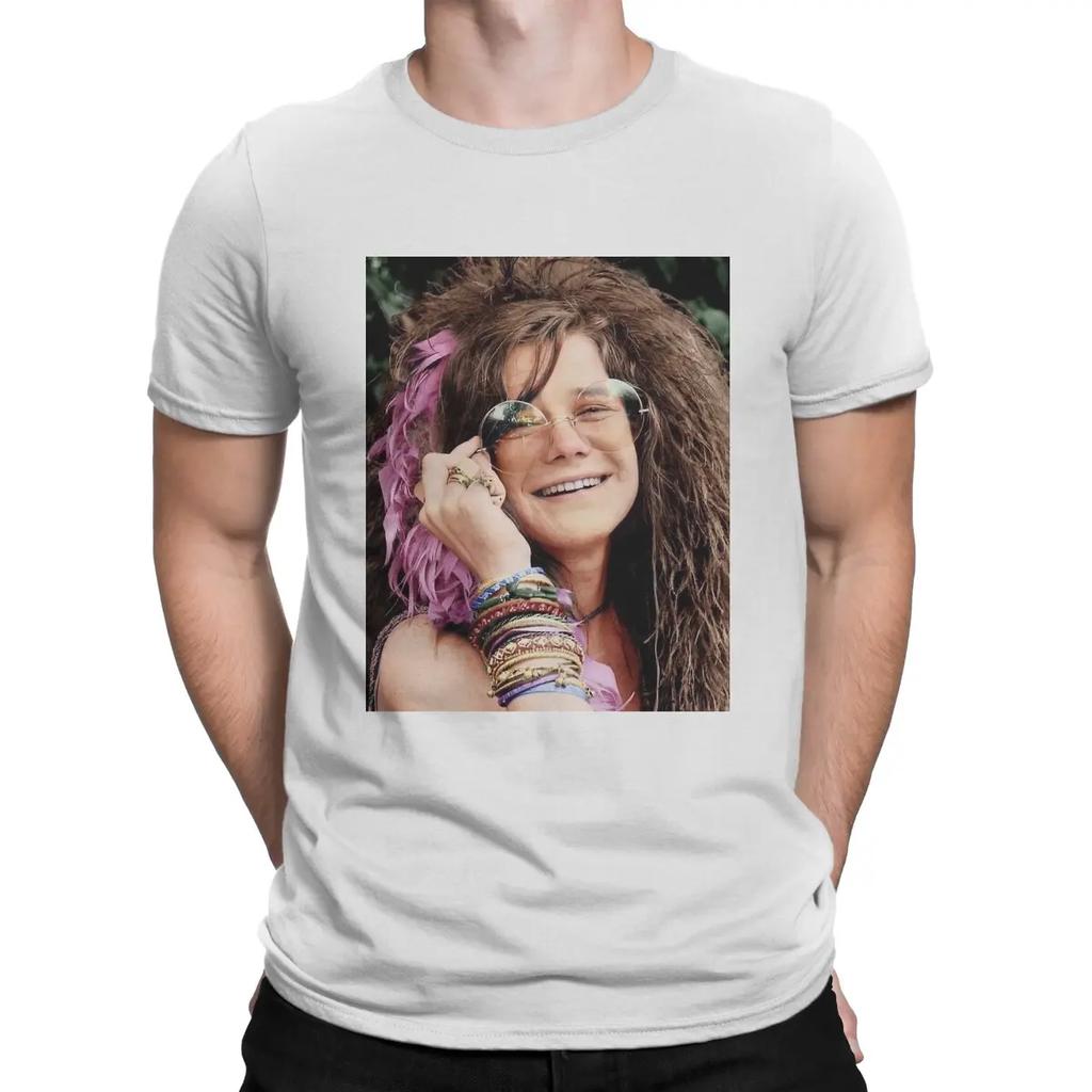 Men's American Rock Musicians Of The 1970s T Shirts Janis Joplin Pure Cotton Tops Funny Short Sleeve