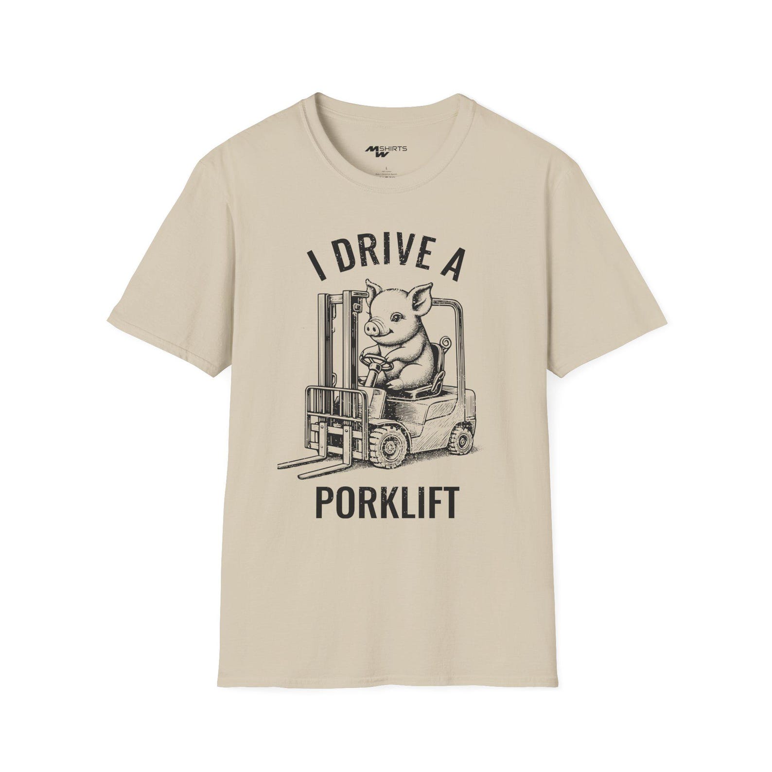 I Drive a Porklift/ Engraving-Style Mini Pig Forklift T-Shirt/ Unisex Softstyle T-Shirt S