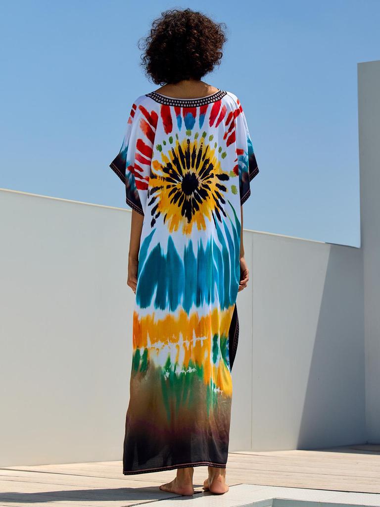European & American Cotton Print Beach Cover-Up Long Dress - Plus Size Swimsuit Sunscreen Robe
