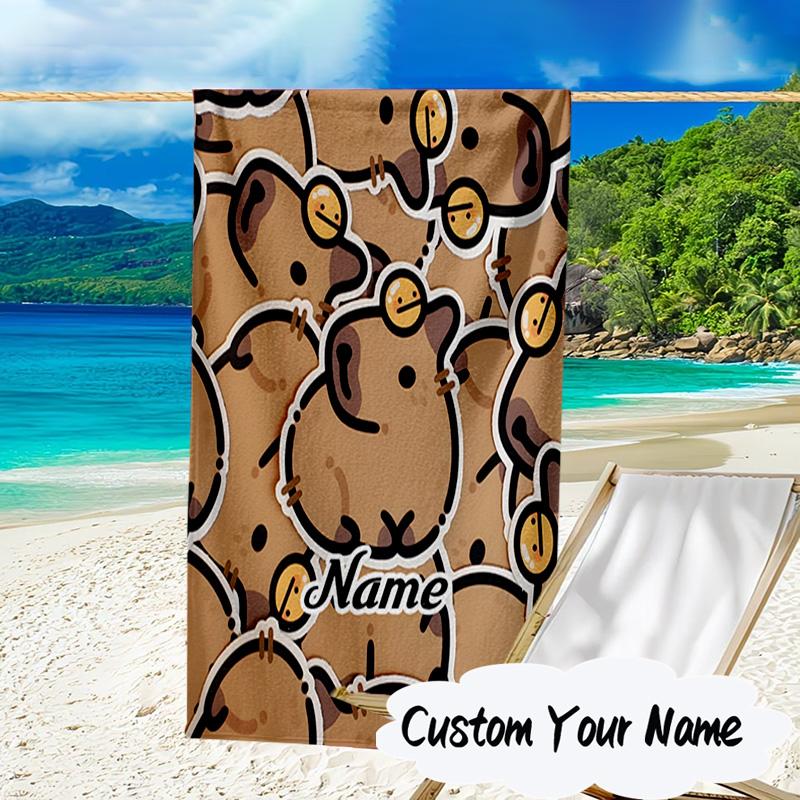 Custom Name Kapibala Microfiber Beach Towel Super Soft & Absorbent for Bath, Beach, Travel Bath Time Accessory, Fan gifts