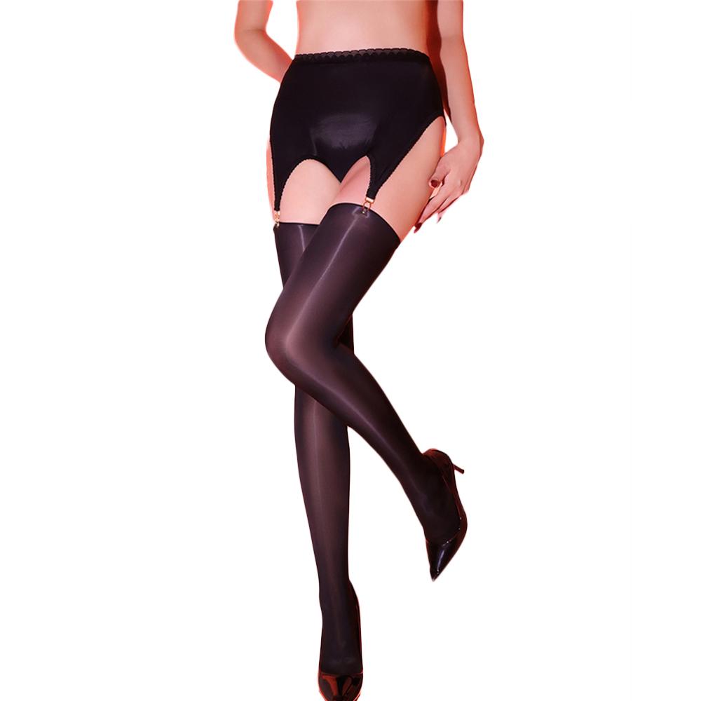 Sexy Women Detachable Pantyhose Oil Shiny Glossy Stocking Sheer See Through Pantyhose Hollow Out Garters Tight Maid Stockings