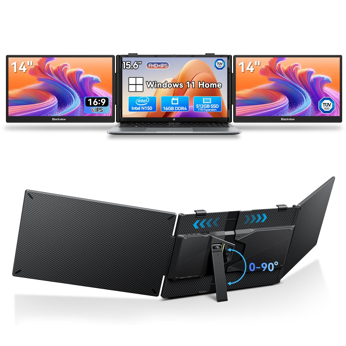 Blackview DCM5 14 1920x1080 FHD IPS Dubbele Draagbare Monitor TÜV Laag Blauw Licht with HIBOOK6(16+512) zwart