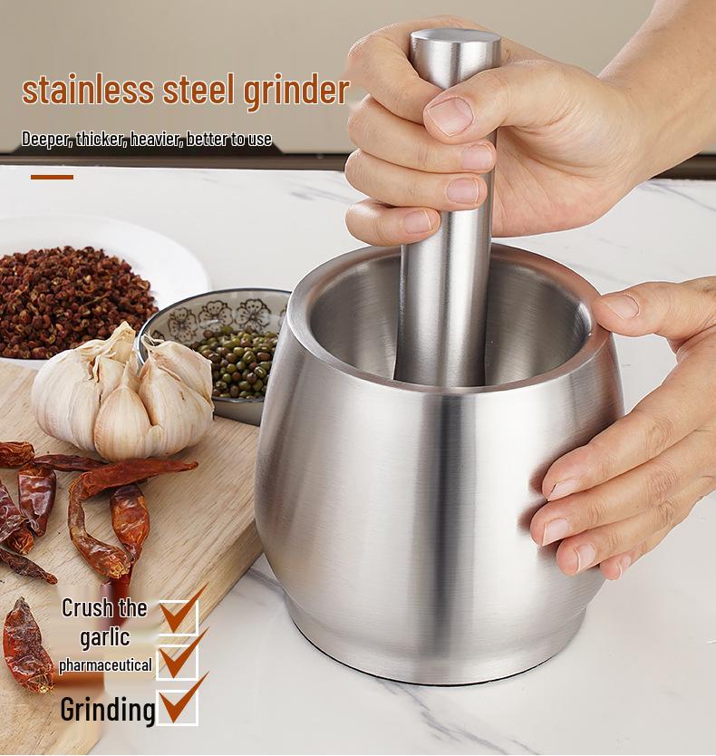 304 Stainless Steel Manual Garlic Press & Grinder - Garlic Mortar, Pestle, Crusher, Paste Maker, Medicine Grinder.