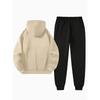 Autumn and Winter Men's Thick Wool Hooded Sweatshirt and Sports Pants Set, Made of Polyester Fabric, Featuring Bee Letter Pattern Printing Set