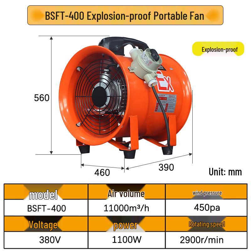 Explosion-Proof 220V Portable Axial Fan with Duct for Mobile Exhaust and Tunnel Spray Painting