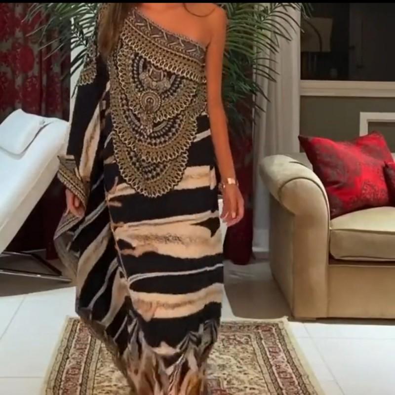Womens Quick-Dry Beach Cover Up Dress With Off-Shoulder Design Striped Print Lightweight Swimwear Outerwear One Size Mikado