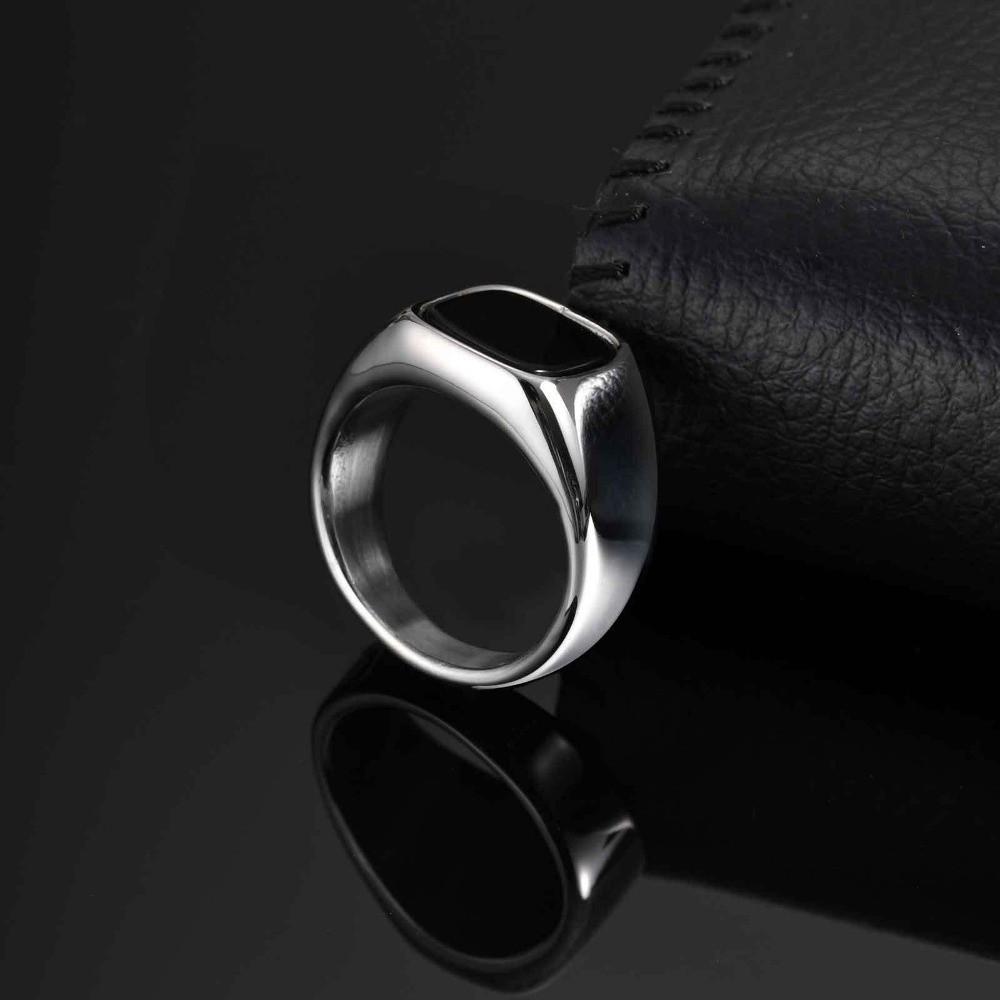 Square Retro Black Rings Silver Black Glass Stone Rings Black Stone Square Ring Funerals