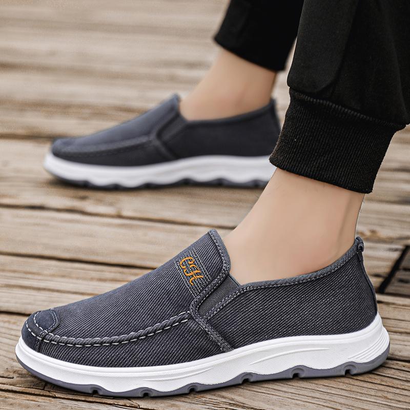 2026 Spring/summer New Style One-piece Dad's Shoes with Soft Sole, Comfortable Flat Bottom Shoes,Canvas Men's Shoes