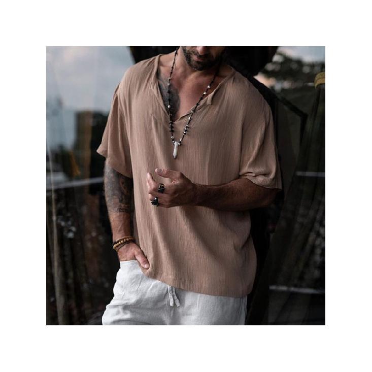 Мужская рубашка с круглым вырезом, мужская свободная однотонная футболка со средними рукавами и рукавами S хаки