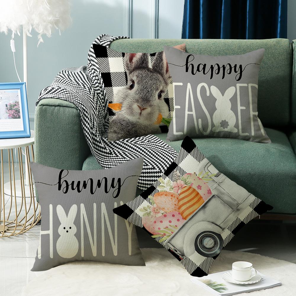 Easter Festive Atmosphere Bunny Letter Print Pillow Case Home Decoration Sofa Cushion Cushion