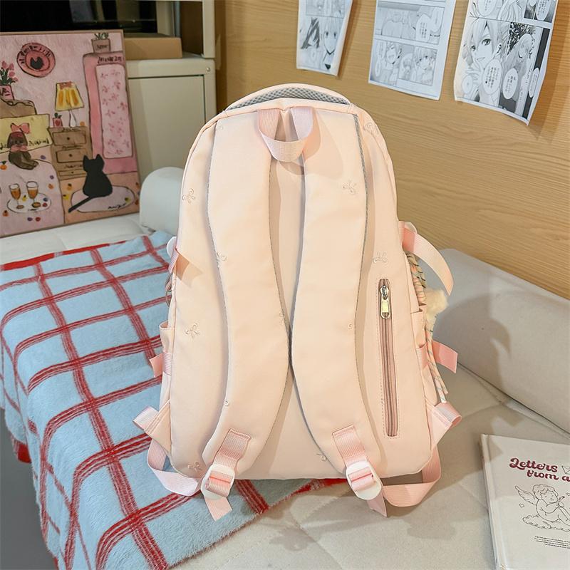 Damen-Rucksack mit Stickerei-Schleife, große Kapazität, Schultasche für Studenten