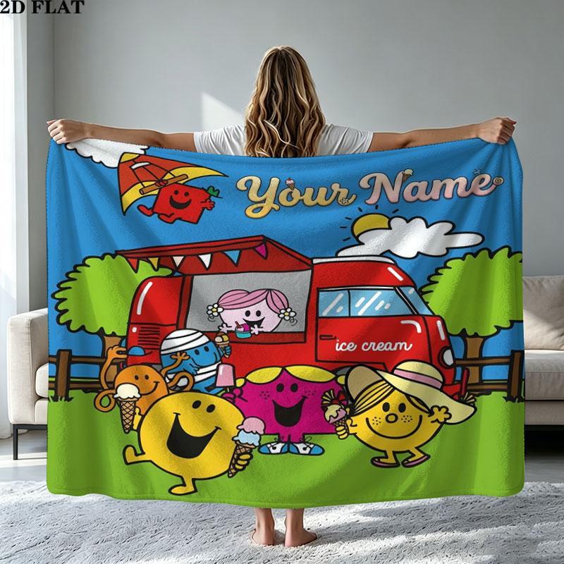 1PC Mr. Men Little Miss Custom Name Patterned Flannel Blanket Suitable For All Seasons for Home Decor Warmth and Comfort Gifts Holiday Present