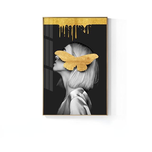 

Современная красота с золотой бабочкой, настенные панно для гостиной, леди с оранжевой кепкой, настенный художественный постер, холст, живопись 21cm×30cm NoFrame