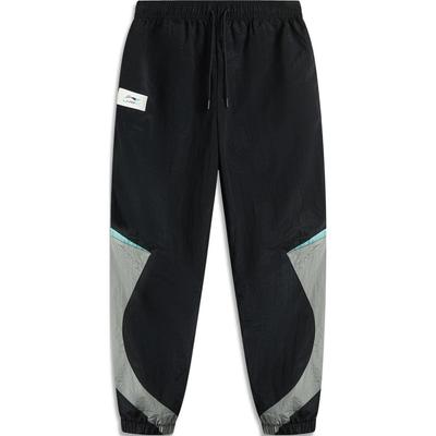 Li Ning My Name Spliced Mid-Waist Drawstring Comfortable Breathable Cuffed Knitted Sports Pants Unisex Pants Black AYKU945-3