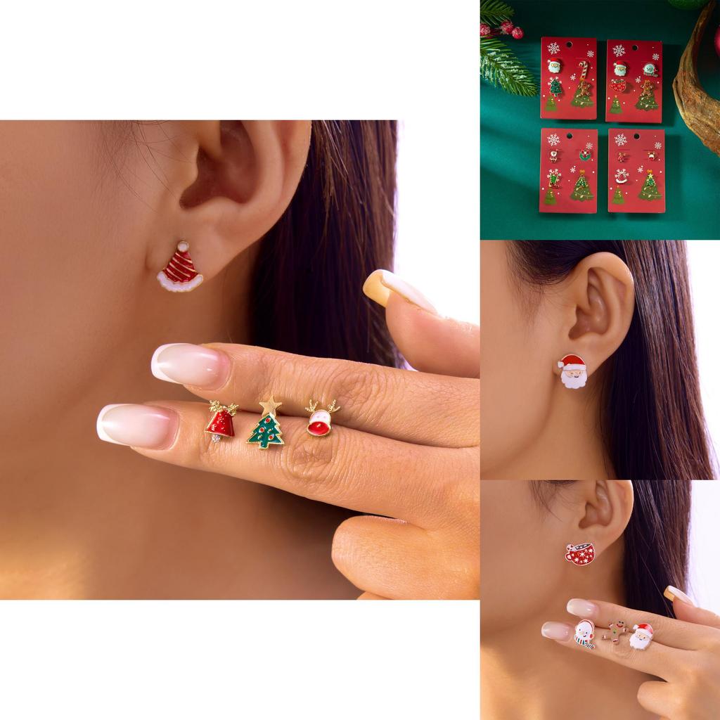 Christmas Elf Earring Set With Festive Animal Designs For Holiday Celebrations