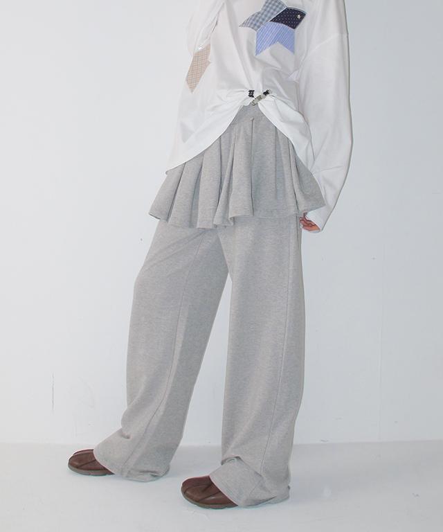 RONRON Peplum Ruffle Pantskirt Melange Gray