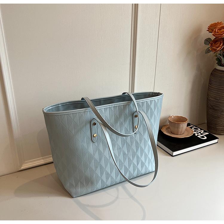 

Вместительная сумка-тоут женская новая высококачественная текстурированная сумка на плечо для通勤, повседневная универсальная сумка для занятий синий