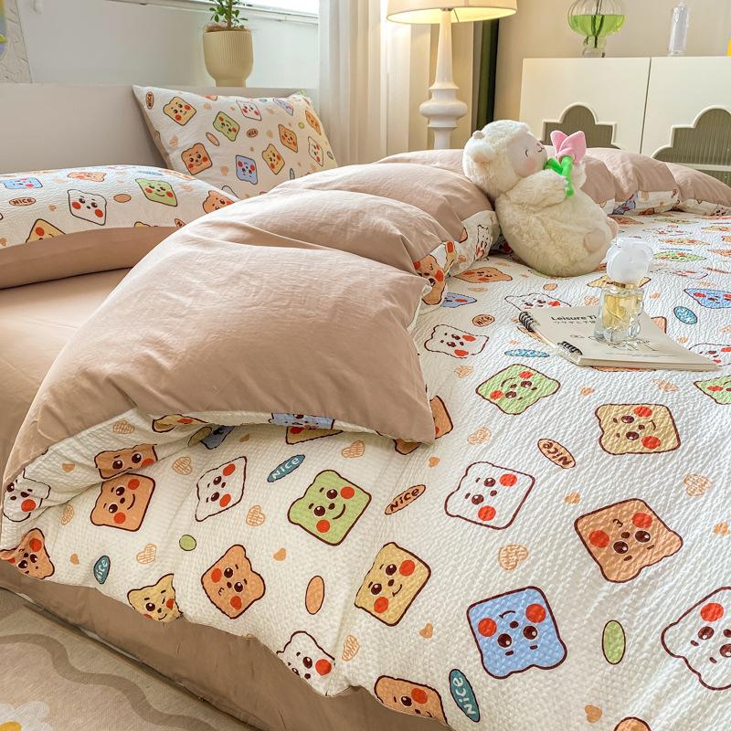 Set Lenzuola Seersucker a Quattro Pezzi Lenzuolo Copripiumino Federe