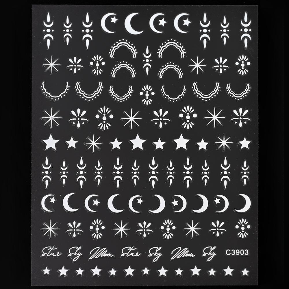 Black White Star 3D Nail Art Sticker Y2K Pentagram Self-Adhesive Decals Laser Shiny Glitters Starlight Manicure Ornaments Slider
