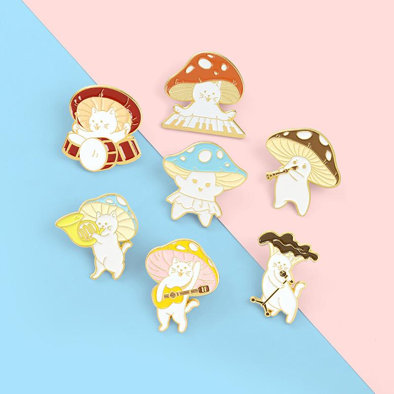 Adorable Cartoon Mushroom Band Guitar Design Brooch Unique Alloy Accessory For All