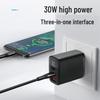 30W Triple-Port Fast Charger with Digital Display for Apple 15 Pro - Dual USB-C and USB Ports