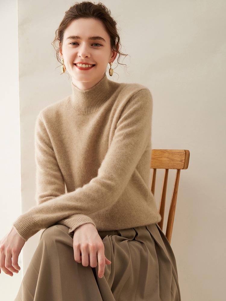 Autumn & Winter Women's Cashmere High-Neck Thick Knit Slim Pullover Sweater