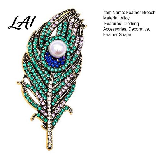 Coats Decorative Pin Vintage Peacock Feather Brooch Faux Pearl Rhinstone Lapel Rhinestone Dress Pin Clothing Jewelry Accessories for Wedding