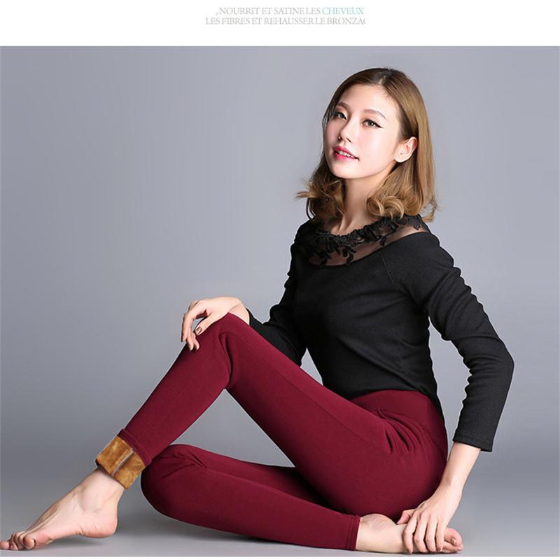 Vinter pluss fløyelsfortykning for kvinner, skinny bukser med høy midje, høy elastisk blyantSkinny lam Cashmere damebukser Leggins