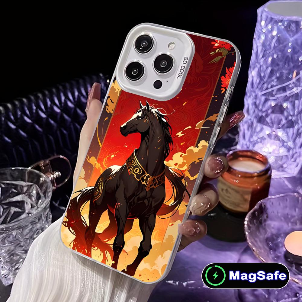 Golden Horse Year Mobile Phone Case for iPhone 17 16 15 14 13 12 11 X XR XS 8 7 Air Pro Max Plus White Translucent Cover