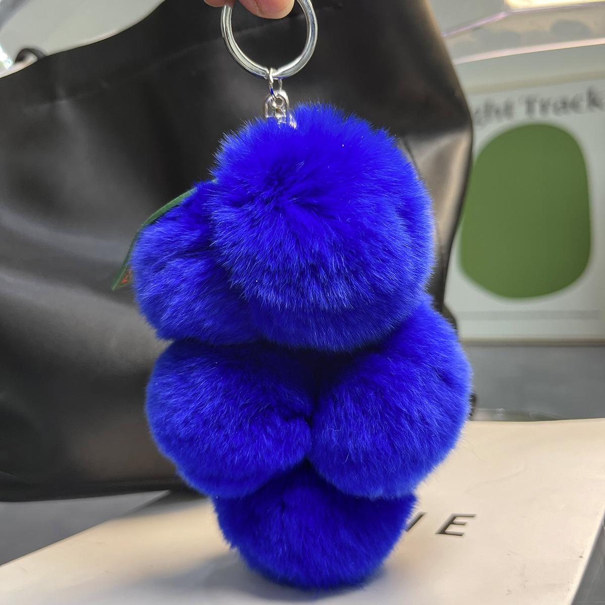 Imitation Rex-Kaninchenfell Niedlicher Ballfell-Anhänger Obst Traubenbeutel-Anhänger Plüsch Auto-Schlüsselanhänger blue
