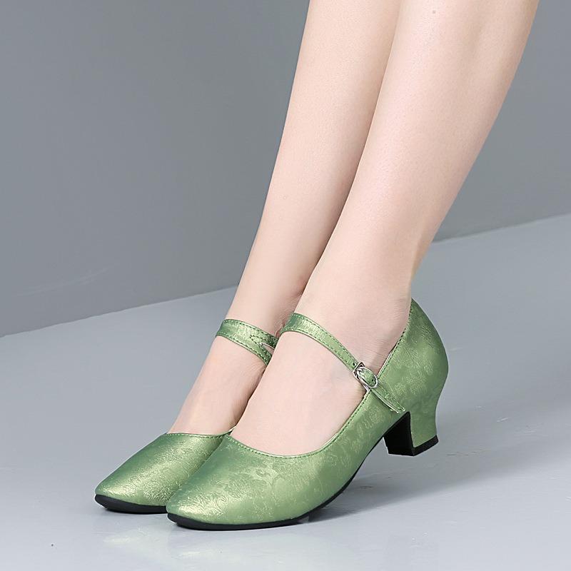 Damskie Buty do Tańca Kwadratowego Srebrne Miękka Podeszwa Średnia Obcas Balowe Trampki