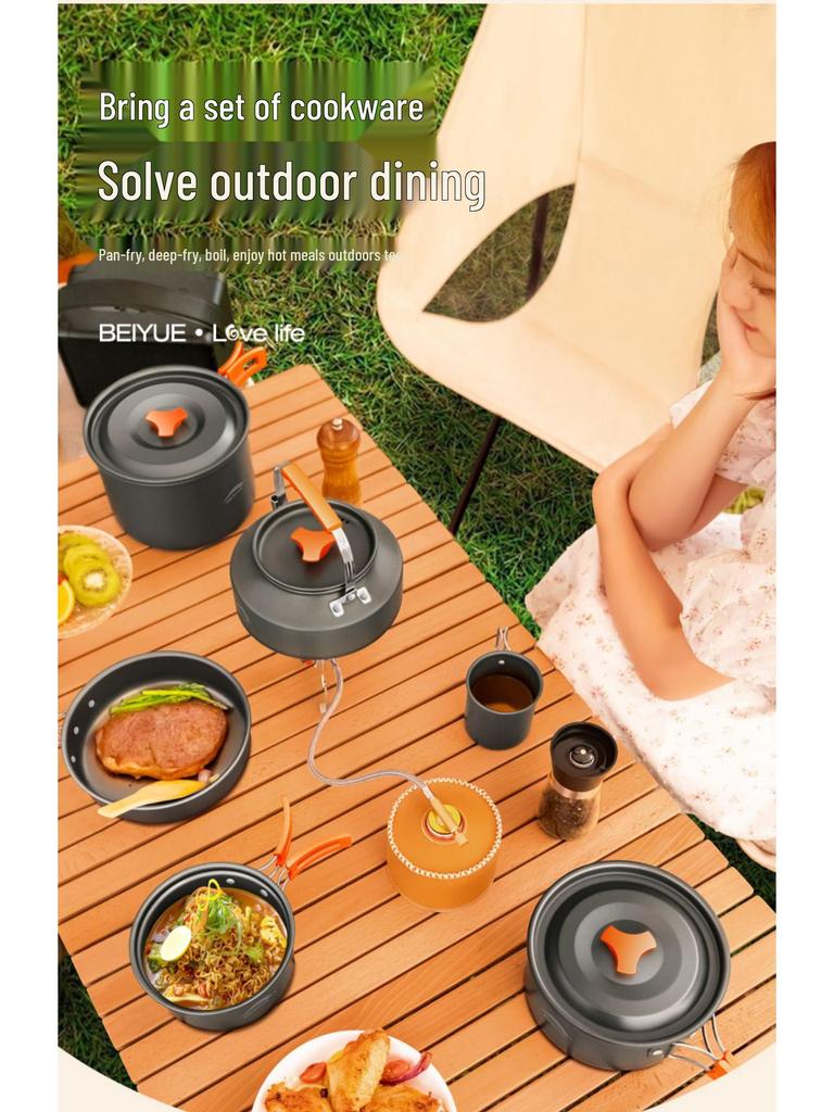 Camping Cookware: Outdoor Pots, Pans, Water Boilers, Teapots, Frying Pans, Portable Stoves, Tableware Sets.