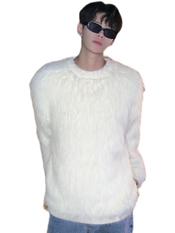 Herren Pullover aus Kunstmink-Fell im amerikanischen Stil - Winter Lässiger Schnitt, Weich, Locker, Rundhals Strickware.